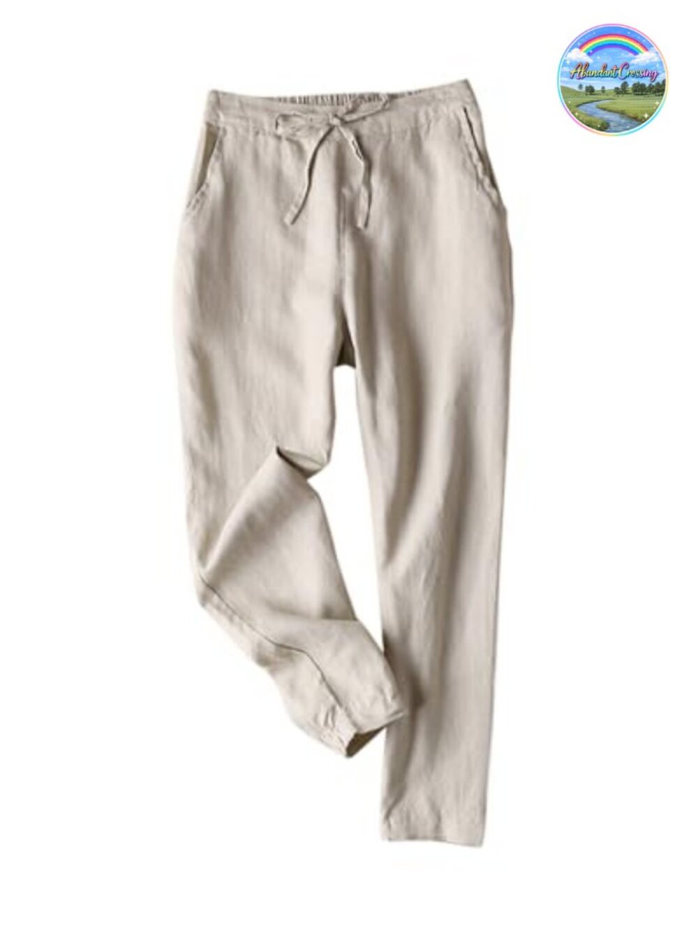 Women's Linen High Waist Drawstring Joggers Tapered Cropped